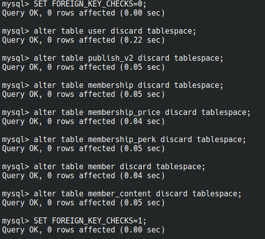 Example discard tablespace